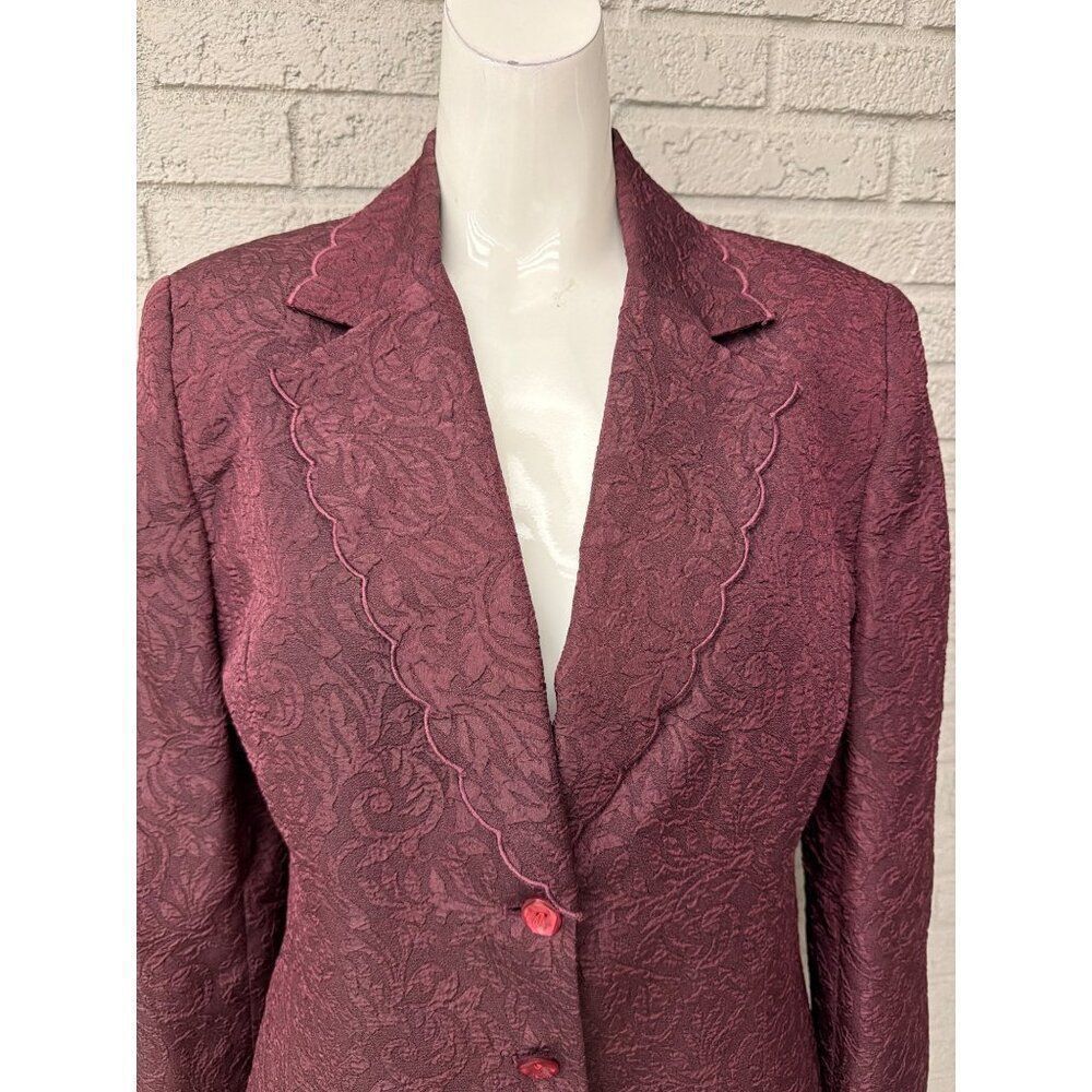 Morgan Miller Women's Burgundy Brocade 2 PCs Skirt Suit Size 10